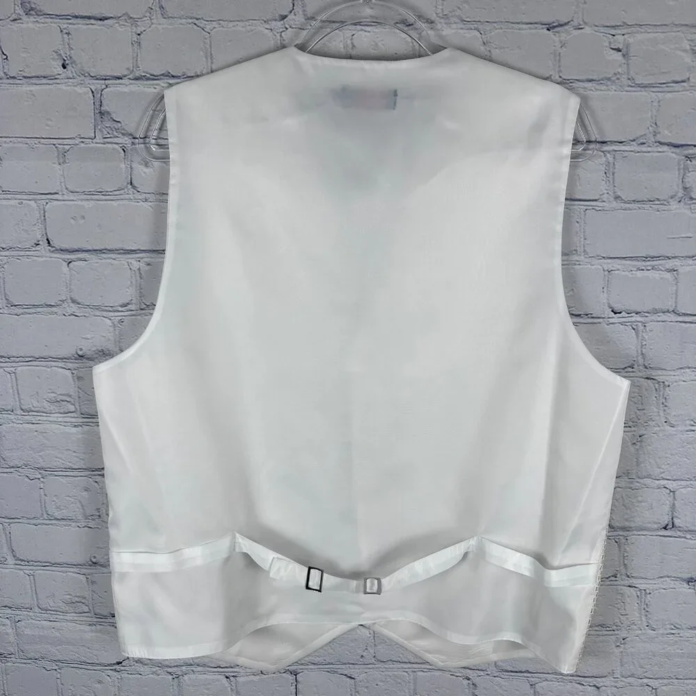 Umo Lorenzo Men's Textured Geometric Print Satin Lined Formal Vest Size L, Cream